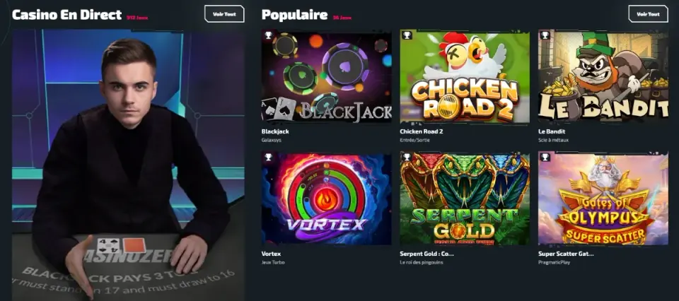 Interface Casinozer Casino